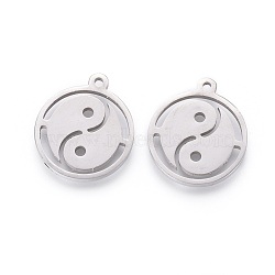 Feng Shui 201 Stainless Steel Taji Pendants, Manual Polishing, Flat Round with Yin Yang, Stainless Steel Color, 18x16x1.5mm, Hole: 1.2mm(STAS-F231-036P)