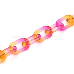 Handmade Two Tone Transparent Acrylic Cable Chains, Quick Link Chains, Unwelded, Orange Red, 38.5x23.5x6.5mm, 39.37 inch(1m)(AJEW-JB00840-02)