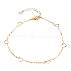 Brass Cable Chain Anklets, with Heart Links and Lobster Claw Clasps, Golden, 9-7/8 inch(25cm)(AJEW-AN00331)