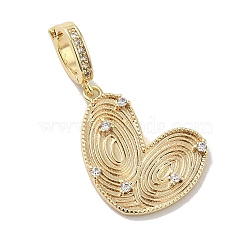 Brass Micro Pave Clear Cubic Zirconia European Dangle Charms, Large Hole Heart Pendant, Real 18K Gold Plated, 29mm, Heart: 20x16x2mm, Hole: 6x4.8mm(KK-H455-33G)