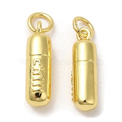 Rack Plating Brass Pendants, with Jump Ring, Lead Free & Cadmium Free, Long-Lasting Plated, Column with Word Chill Charms, Real 18K Gold Plated, 17x5mm, Hole: 3mm(KK-C030-12G)