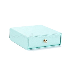 Square Paper Drawer Jewelry Set Box, with Brass Rivet, for Earring, Ring and Necklace Gifts Packaging, Pale Turquoise, 9x9x3~3.2cm(CON-C011-03A-04)