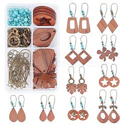 SUNNYCLUE Bohemia Dangle Hoop Earring DIY Making Kit, Including Walnut Wooden Pendants, Synthetic Turquoise Beads, Alloy Beads & Linking Rings, Brass Jump Rings & Hoop Earring Findings, Plastic Pendants, Mixed Color, Pendants: 22pcs/set(DIY-SC0017-65)