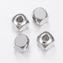304 Stainless Steel Beads, Cube, Stainless Steel Color, 6x6x6mm, Hole: 3mm(STAS-H426-02-6MM)