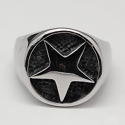 Unique Men's Wide 304 Stainless Steel Finger Rings, Signet Rings for Men, Five-Pointed Star, Stainless Steel Color, 17~23mm(RJEW-F006-032)