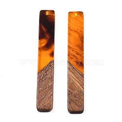 Transparent Resin & Walnut Wood Big Pendants, Rectangle Charm, Chocolate, 51.5x7.5x3mm, Hole: 1.8mm(RESI-N025-034-C02)