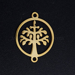 201 Stainless Steel Links connectors, Circle with Tree of Life, Golden, 19.5x15x1mm, Hole: 1.4mm(STAS-S105-JN398-2)