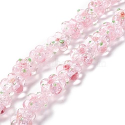 Handmade Lampwork Beads Strands, Bumpy, Flower, Pink, 13.5~14x14.5~15x7~8mm, Hole: 1.4mm, about 28pcs/strand, 14.57 inch(37cm)(LAMP-D015-08A)