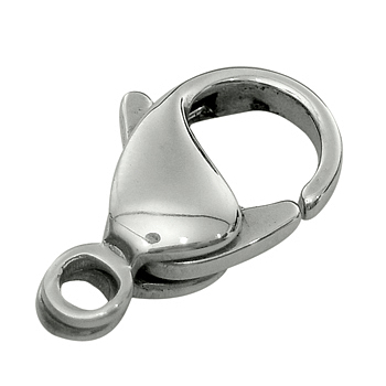 316 Stainless Steel Lobster Claw Clasps, Stainless Steel Color, 19x12mm, Hole: 2mm
