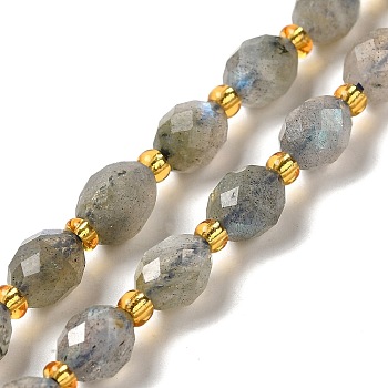 Natural Labradorite Beads Strands, with Seed Beads, Faceted, Oval, 7.5~8x6~6.5mm, Hole: 1.2mm, about 40~42pcs/strand, 15.35~15.55''(39~39.5cm)