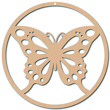 Laser Cut Wooden Wall Sculpture, Torus Wall Art, Home Decor Meditation Symbol, Flat Round, BurlyWood, Butterfly Pattern, 30x30x0.6cm