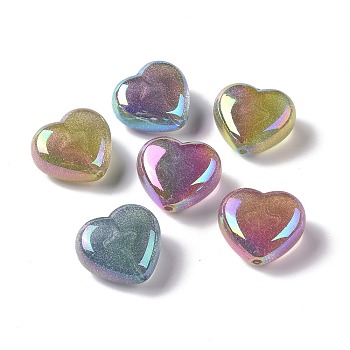 UV Plating Rainbow Iridescent ABS Plastic Glitter Powder Beads, Heart, Mixed Color, 24.5x27x14mm, Hole: 2mm