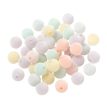 30Pcs Flocky Acrylic Beads, Bead in Bead, Round, Mixed Color, 12x11mm, Hole: 2mm