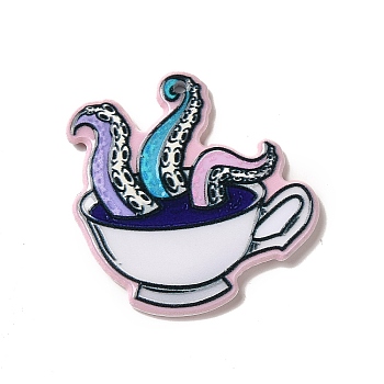 Printed Acrylic Pendants, Octopus Theme Charm, Cup Pattern, 35x37x2.5mm, Hole: 1.6mm