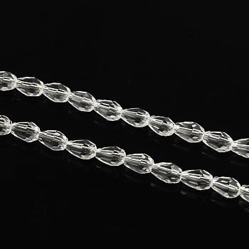 Transparent Glass Bead Strands, Faceted, teardrop, Clear, 5x3mm, Hole: 1mm, about 99~101pcs/Strand, 19.7 inch