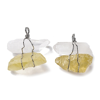 Natural Quartz Crystal & Lemon Quartz Nuggets Big Pendants, Copper Wire Wrapped Charms, Platinum, Lead Free & Cadmium Free, 40~52.5x36.5~44.5x17~23.5mm, Hole: 4.5mm