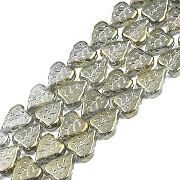 Electroplate Glass Beads Strands, Leaf, Olive Drab, 12x10.5x4.5mm, Hole: 0.8mm, about 54pcs/strand, 25.5 inch