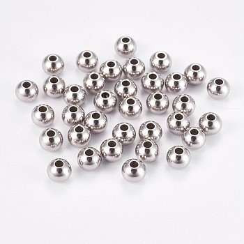 304 Stainless Steel Smooth Round Beads, Stainless Steel Color, 6x4.8mm, Hole: 2mm