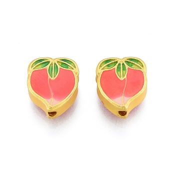 Alloy Enamel Beads, Matte Gold Color, Peach, Pearl Pink, 12x10x4mm, Hole: 1.6mm
