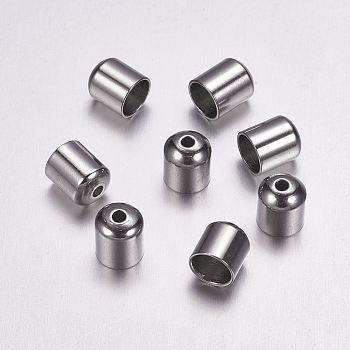 316 Surgical Stainless Steel Cord Ends, End Caps, Column, Stainless Steel Color, 7x6mm, Hole: 1mm, 5mm inner diameter
