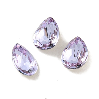 Glass Rhinestone Cabochons, Flat Back & Back Plated, Faceted, Teardrop, Violet, 6x4x2.5mm