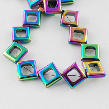 Non-magnetic Synthetic Hematite Beads Strands, Grade A, Rhombus, Multi-color Plated, 13x13x2mm, Hole: 1mm, about 24pcs/strand, 15.5 inch