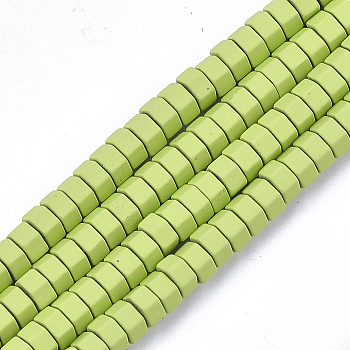 Spray Painted Non-magnetic Synthetic Hematite Beads Strands, Matte Style, Hexagon, Yellow Green, 3x6x5mm, Hole: 0.7mm, about 125pcs/strand, 16.1 inch