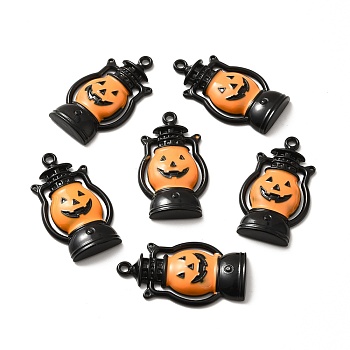 Alloy Enamel Pendants, Halloween Pumpkin Jack-O'-Lantern, Electrophoresis Black, 30x16.5x4mm, Hole: 1.5mm