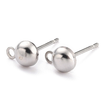 304 Stainless Steel Stud Earring Settings, Flat Round, Stainless Steel Color, 7.8x5x3mm, Hole: 1.4mm, Pin: 0.8mm