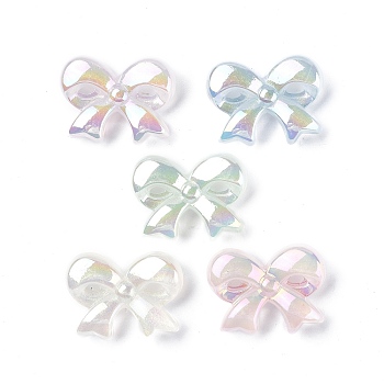 UV Plating Luminous Transparent Acrylic Beads, Glow in The Dark, Bowknot, Mixed Color, 28.5x37.5x12mm, Hole: 3.5mm