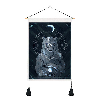 Bear & Moon Pattern Polyester Wall Hanging Tapestry, for Bedroom Living Room Decoration, Rectangle, Prussian Blue, 500x350mm