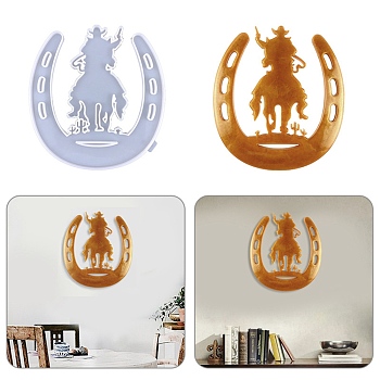 DIY Horseshoe with Cowboy Wall Decoration Silicone Molds, Resin Casting Molds, for UV Resin & Epoxy Resin Craft Making, White, 234x215x9mm, Inner Diameter: 227x210mm