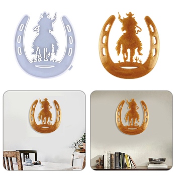 DIY Horseshoe with Cowboy Wall Decoration Silhouette Silicone Molds, Resin Casting Molds, for UV Resin & Epoxy Resin Craft Making, White, 234x215x9mm, Inner Diameter: 227x210mm