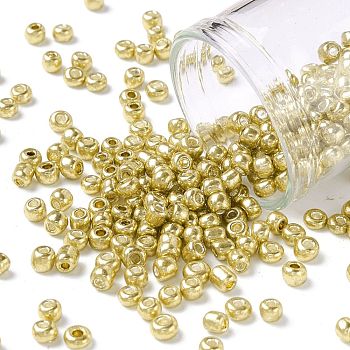 8/0 Glass Seed Beads, Metallic Colours Style, Round, Pale Goldenrod, 8/0, 3mm, Hole: 1mm, about 10000pcs/pound