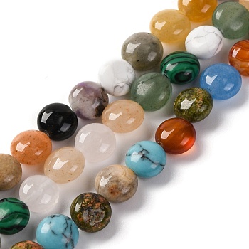 Natural Mixed Gemstone Beads Strands, Flat Round, Mixed Dyed and Undyed, 7.5~8x4.5~5mm, Hole: 1.2mm, about 50~51pcsrand, 14.57~15.35 inch(37~39cm)