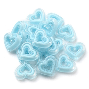 Acrylic Beads, Bead in Bead, Heart, Pale Turquoise, 19.5x23x6mm, Hole: 3mm, about 280pcs/500g