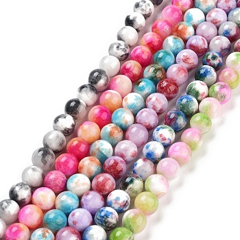 Natural Persian Jade Beads Strands, Dyed, Round, Mixed Color, 12mm, Hole: 1mm, about 32pcs/strand, 16 inch