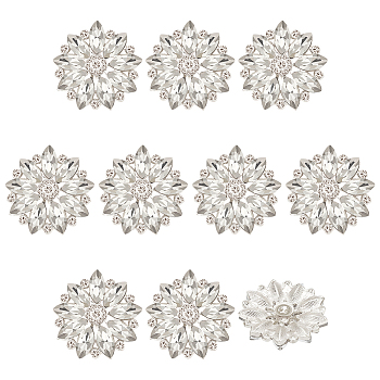 10Pcs Alloy Rhinestone Shank Buttons, Flower, Silver, 26x8mm, Hole: 3mm