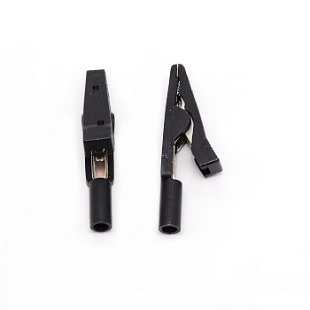 Brass Alligator Clips, with Nylon(PA) Cover, Platinum, Black, 41x6.5x13.5mm