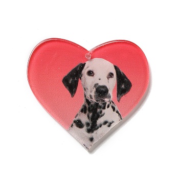 Opaque Acrylic Pendants,  Dog, Heart, Crimson, 37x40x2mm, Hole: 1.6mm