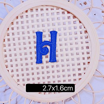 (Clearance Sale)Computerized Embroidery Cloth Self Adhesive Patches, Stick on Patch, Costume Accessories, Letter, Blue, H:27x16mm