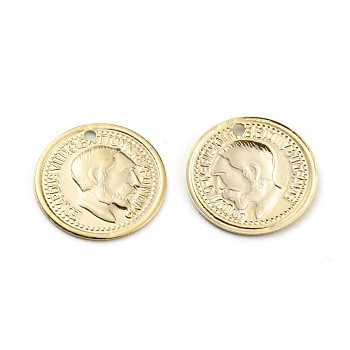 Brass Charms, Long-Lasting Plated, Coin Charms, Flat Round with Edward VII, Real 24K Gold Plated, 12.5x0.7mm, Hole: 1mm