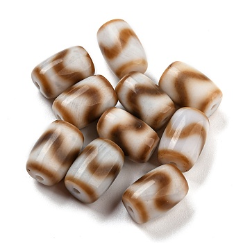 Tibetan Style dZi Beads, Natural Agate Beads, Dyed & Heated, Barrel with Wave Pattern, Saddle Brown, 15.5x11mm, Hole: 1.8mm