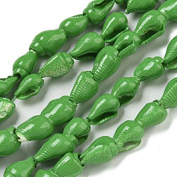 Spray Painted Natural Spiral Shell Beads Strands, Shell Shape, Lime Green, 6.5~12x4.5~8x4~7mm, Hole: 2mm, about 188pcs/strand, 61.10''(155.2cm)