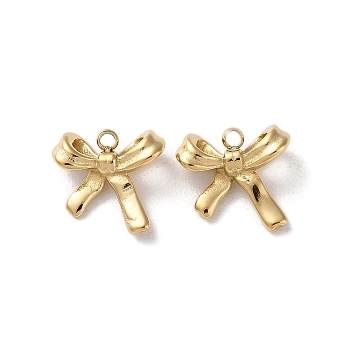 304 Stainless Steel Charms, Bowknot Charms, Real 14K Gold Plated, 9.5x10x4.5mm, Hole: 1.2mm