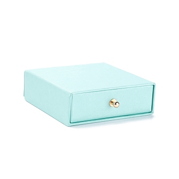 Square Paper Drawer Jewelry Set Box, with Brass Rivet, for Earring, Ring and Necklace Gifts Packaging, Pale Turquoise, 9x9x3~3.2cm