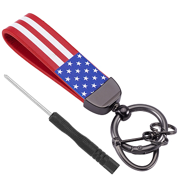 Imitation Leather Keychain Holder, with Alloy Findings and Screwdriver, Gunmetal, 14.5cm