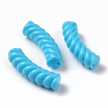Opaque Acrylic Beads, Twist, Curved Tube, Deep Sky Blue, 33x12x8.5mm, Hole: 1.6mm, about 308pcs/500g