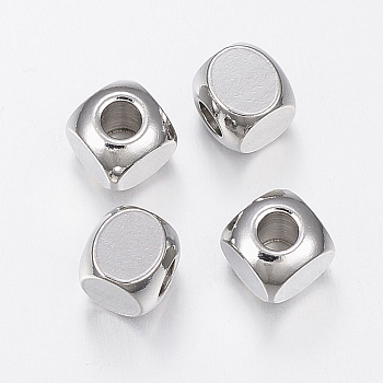 304 Stainless Steel Beads, Cube, Stainless Steel Color, 6x6x6mm, Hole: 3mm