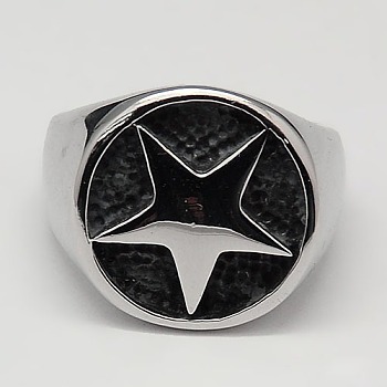 Unique Men's Wide 304 Stainless Steel Finger Rings, Signet Rings for Men, Five-Pointed Star, Stainless Steel Color, 17~23mm